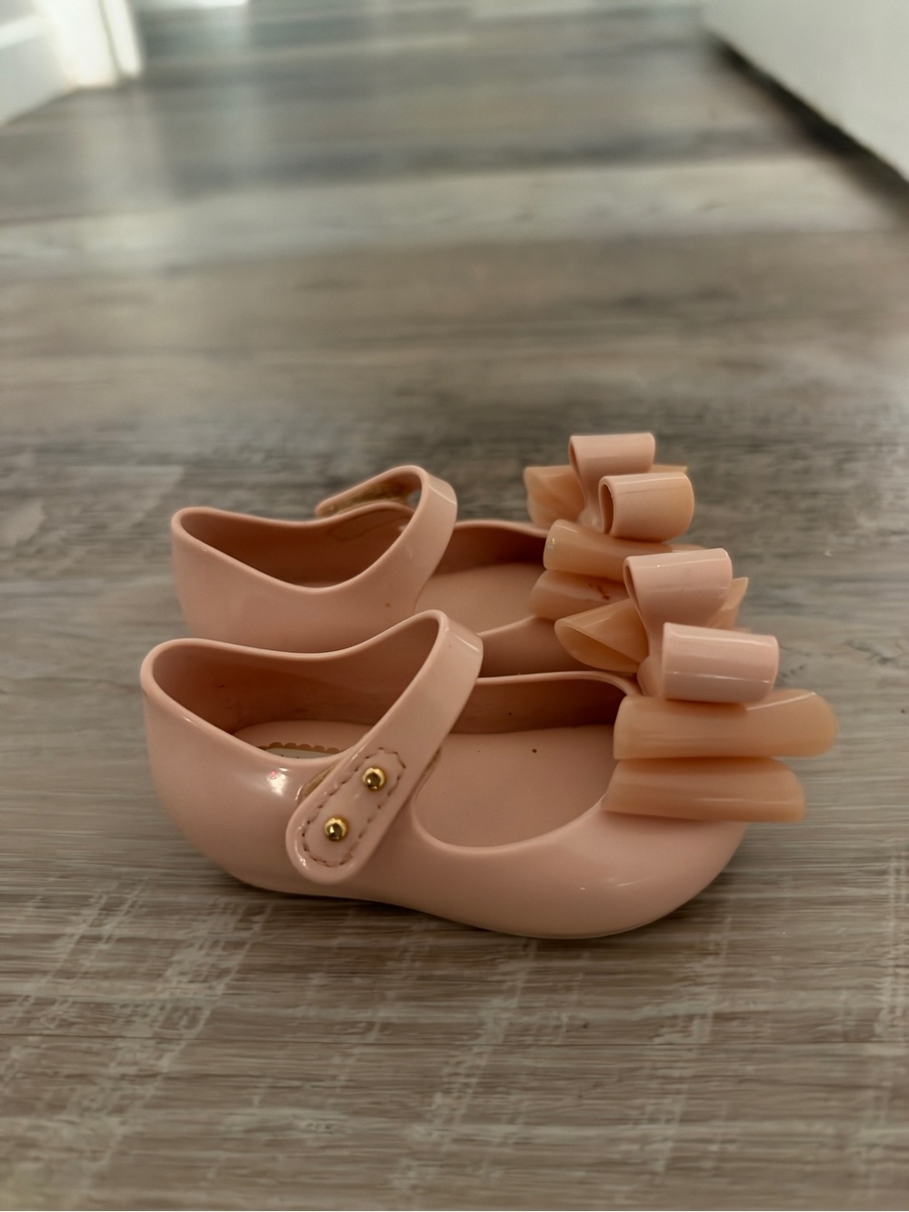 Mini Melissa Blush Pink Jelly Mary Jane Shoes with Stacked Bows